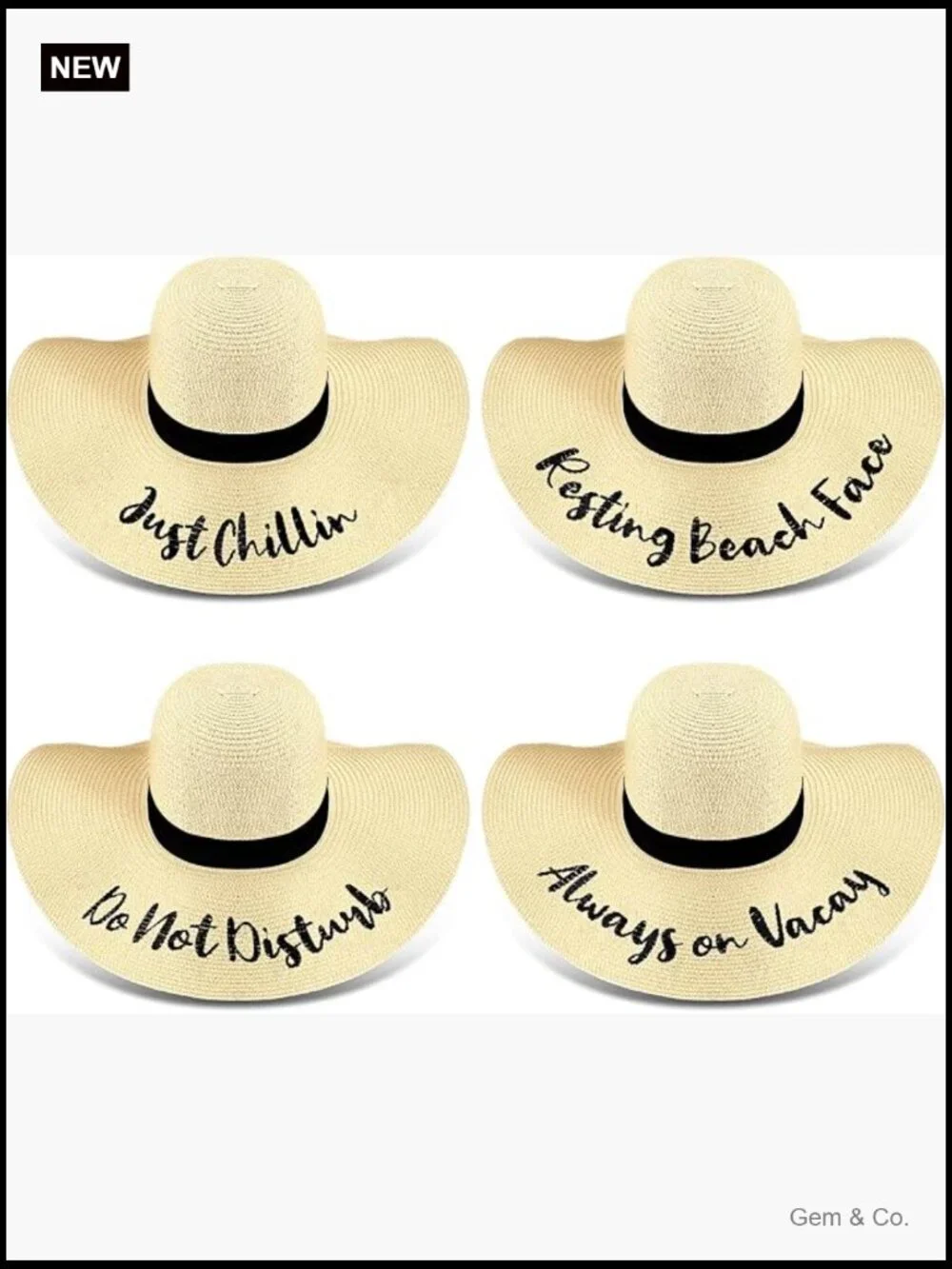 4 Pack Women Straw Sun Hats Embroidered Wide Brim Foldable Travel Summer